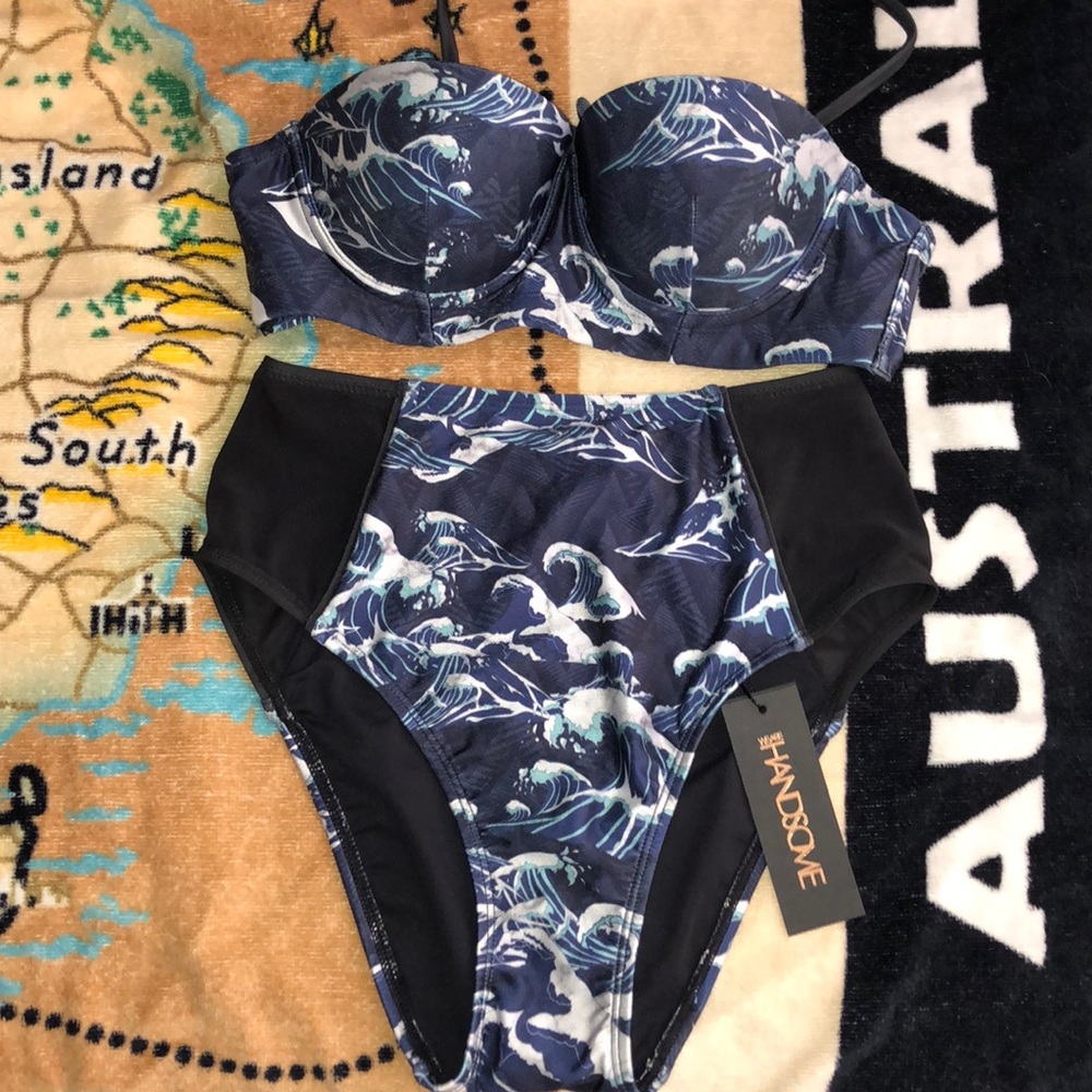 NWT WE ARE HANDSOME Hi Waist Bikini in The Cascade